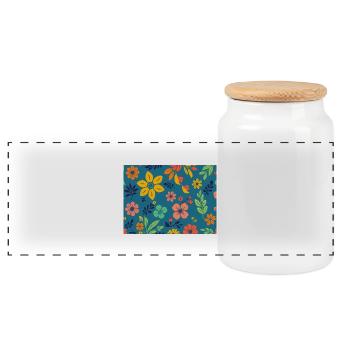 Motif floral de style rétro sur fond bleu foncé - Boîte à biscuits avec couvercle en bois - blanc - Devant