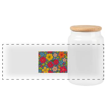Floral pattern in boho design - Panoramic Cookie Jar with Wooden Lid - white - Front