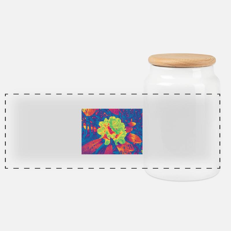 Neon Bloom Psychedelische Blume - Panorama Keksdose mit Holzdeckel - Weiß