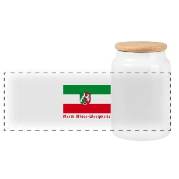 Drapeau de la Rhénanie-du-Nord-Westphalie avec armoiries - Boîte à biscuits avec couvercle en bois - blanc - Devant