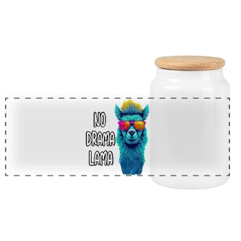 No Drama Lama mit Sonnenbrille Neon Alpaka - Panorama Keksdose mit Holzdeckel - Weiß - Vorne