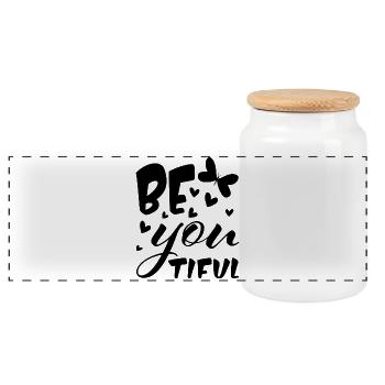 BE YOU - BEAUTIFUL - Schmetterling - Sei du selbst - Panorama Keksdose mit Holzdeckel - Weiß - Vorne