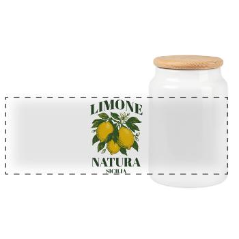 Sicilian Lemon Vintage Design - Italian Summer - Panoramic Cookie Jar with Wooden Lid - white - Front