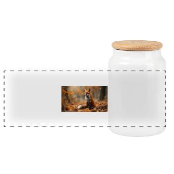 Fox in autumn - Panoramic Cookie Jar with Wooden Lid - white - Front