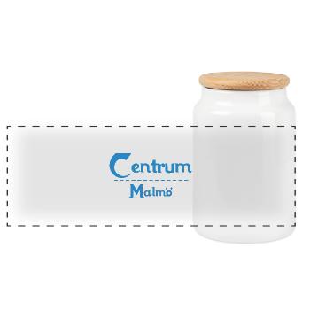 Centrum Malmö – Conception de texte bleu - Boîte à biscuits avec couvercle en bois - blanc - Devant