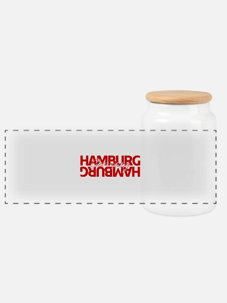 Hamburg Germany Bold Typography - Panorama Keksdose mit Holzdeckel - Weiß