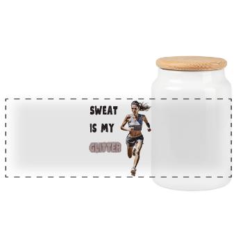 Sweat is my glitter - Panoramic Cookie Jar with Wooden Lid - white - Front