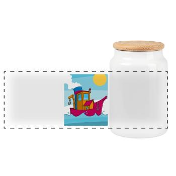 Buntes Bild eines lustigen Schleppers - Panorama Keksdose mit Holzdeckel - Weiß - Vorne