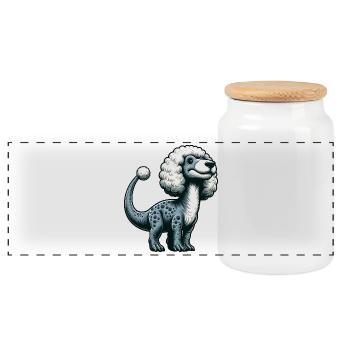 Bizarre Dino-Trex-Poodle-Fusion Mythical Creatures - Panoramic Cookie Jar with Wooden Lid - white - Front