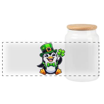 Pingouin de la Saint-Patrick avec trèfle porte-bonheur - Boîte à biscuits avec couvercle en bois - blanc - Devant