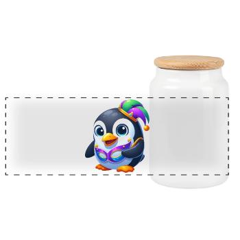 Süßer Mardi Gras Pinguin Verkleidung Karneval - Panorama Keksdose mit Holzdeckel - Weiß - Vorne