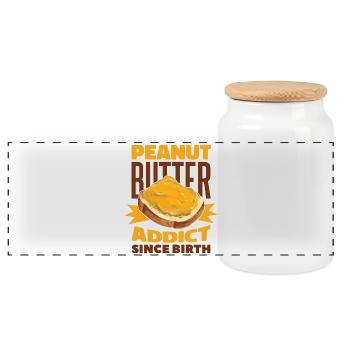 Ednussbutter lustig PEANUT BUTTER ADDICT - Panorama Keksdose mit Holzdeckel - Weiß - Vorne