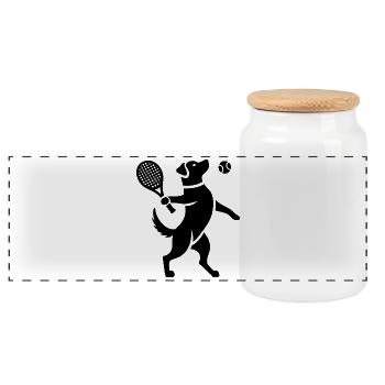 Labrador Hund Tennisball Silhouette - Panorama Keksdose mit Holzdeckel - Weiß - Vorne