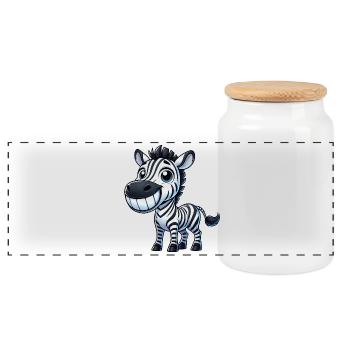 Zebra Grin Tooth Cartoon Happiness Joy Laughter - Panoramic Cookie Jar with Wooden Lid - white - Front