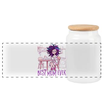Caricature of a woman - Best Mom ever 2 - Panoramic Cookie Jar with Wooden Lid - white - Front