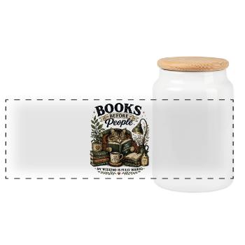Bibliophile cat in a cozy corner - Panoramic Cookie Jar with Wooden Lid - white - Front