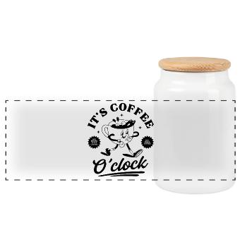It's Coffee O'clock - Panoramic Cookie Jar with Wooden Lid - white - Front