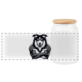 Border Collie Dog Muscles Bodybuilding - Panoramic Cookie Jar with Wooden Lid - white - Front