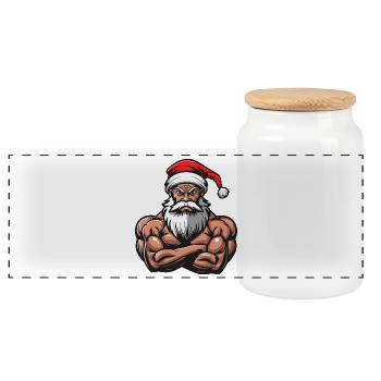 Weihnachtsmann Muskeln Bodybuilding - Panorama Keksdose mit Holzdeckel - Weiß - Vorne
