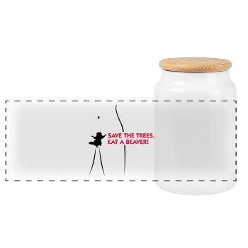 Save the trees. Eat a beaver. - Panoramic Cookie Jar with Wooden Lid - white - Front