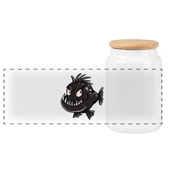 Mr. Piranha - Fisch - Angeln - Angler - Comic - Panorama Keksdose mit Holzdeckel - Weiß - Vorne