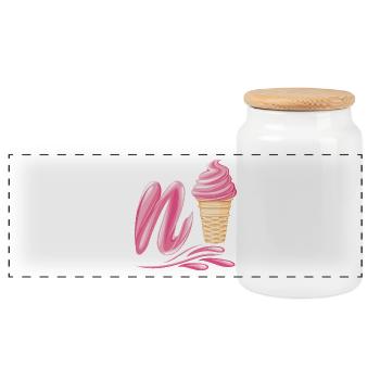 N'ice Erdbeer-Softeis-Emoji mit Buchstaben N - Panorama Keksdose mit Holzdeckel - Weiß - Vorne