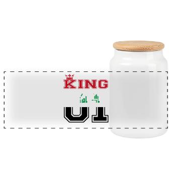 land partner king 01 prince Iraq - Panoramic Cookie Jar with Wooden Lid - white - Front