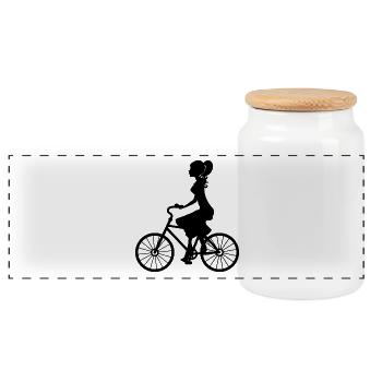 Fahrrad Mädchen - Panorama Keksdose mit Holzdeckel - Weiß - Vorne