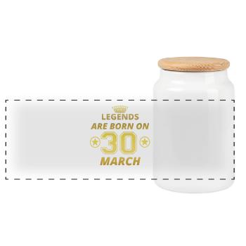 legends born birthday MARCH 30 - Panoramic Cookie Jar with Wooden Lid - white - Front