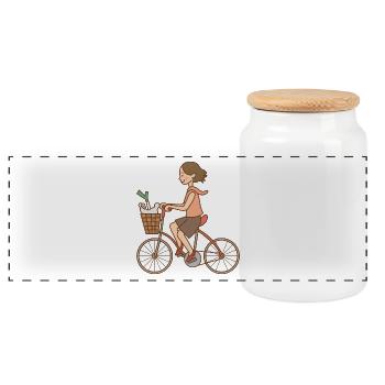 bicycle mountain bike cyclist mountain bike - Panoramic Cookie Jar with Wooden Lid - white - Front
