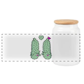 Amour de cactus - Boîte à biscuits avec couvercle en bois - blanc - Devant