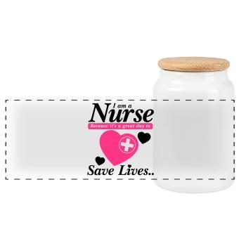Infirmière sauver des vies noir rose - Boîte à biscuits avec couvercle en bois - blanc - Devant