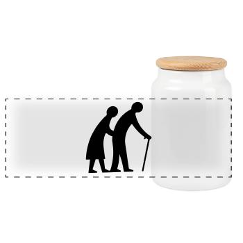 Old couple silhouette idea to go gift - Panoramic Cookie Jar with Wooden Lid - white - Front