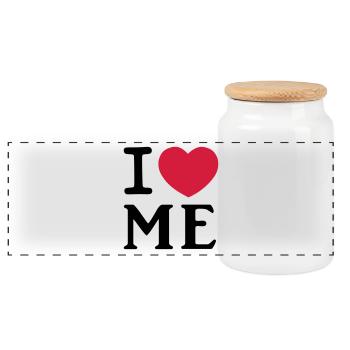 I Love Me Herz Logo - Panorama Keksdose mit Holzdeckel - Weiß - Vorne