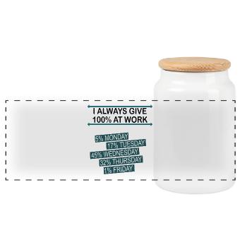 100 Percent Work Mug Black Office Humor Humor - Panoramic Cookie Jar with Wooden Lid - white - Front