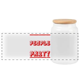 Wir feiern gerne - Partyshirt - Panorama Keksdose mit Holzdeckel - Weiß - Vorne