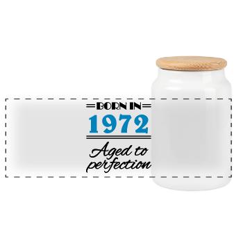 Born in 1972 Aged to perfection - Panoramic Cookie Jar with Wooden Lid - white - Front