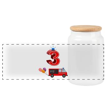 3rd birthday - Panoramic Cookie Jar with Wooden Lid - white - Front
