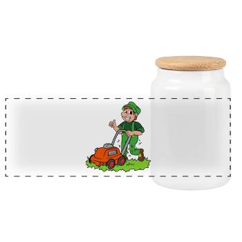Gardener with lawnmower - Panoramic Cookie Jar with Wooden Lid - white - Front