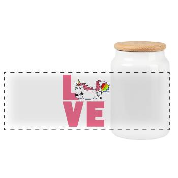 Love unicorn - Panoramic Cookie Jar with Wooden Lid - white - Front