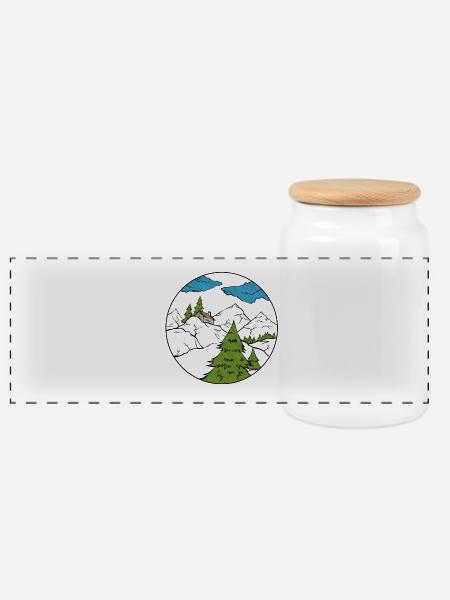 Berghütte - Panorama Keksdose mit Holzdeckel - Weiß