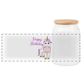 Unicorn 'Happy Birthday' Girl Kids Violetta - Panoramic Cookie Jar with Wooden Lid - white - Front