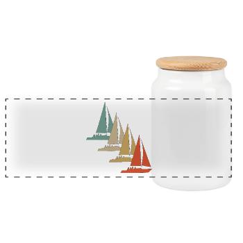 Voilier de voilier rétro style vintage - Boîte à biscuits avec couvercle en bois - blanc - Devant