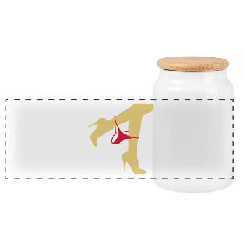 Pretty woman s legs with a Thong - Panoramic Cookie Jar with Wooden Lid - white - Front