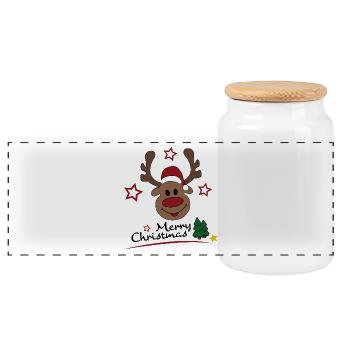 Merry Christmas - Panoramic Cookie Jar with Wooden Lid - white - Front