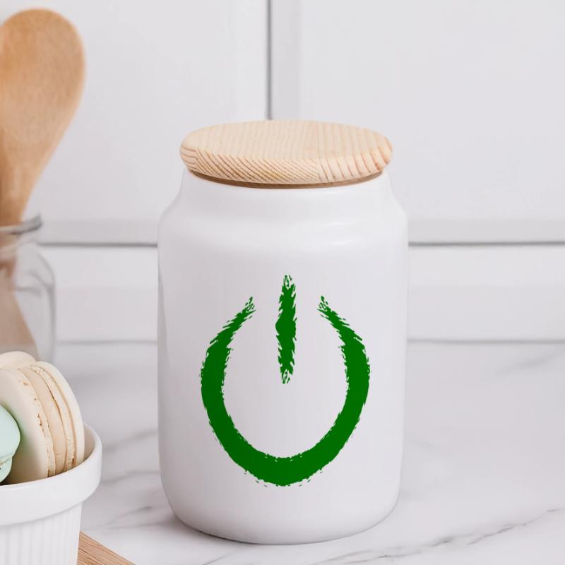 Power on switch on Turn off icon Panoramic Cookie Jar with Wooden Lid