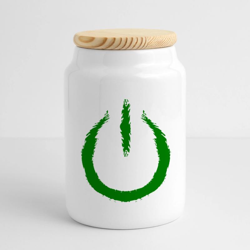 Power on switch on Turn off icon Panoramic Cookie Jar with Wooden Lid