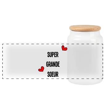 SUPER GRANDE SŒUR. FELICITATIONS. NAISSANCE. - Boîte à biscuits avec couvercle en bois - blanc - Devant