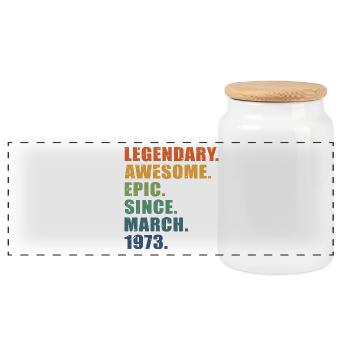 50th Birthday, March 1973, 50 Year Anniversary - Panoramic Cookie Jar with Wooden Lid - white - Front
