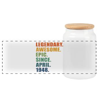 75th Birthday, April 1948, 75 Year Anniversary - Panoramic Cookie Jar with Wooden Lid - white - Front
